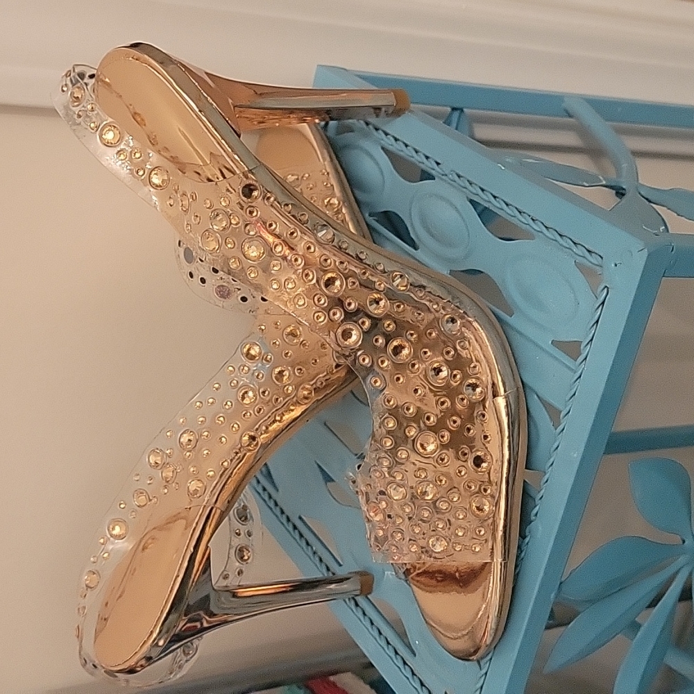 Copper Rhinestone Open-toe Heels